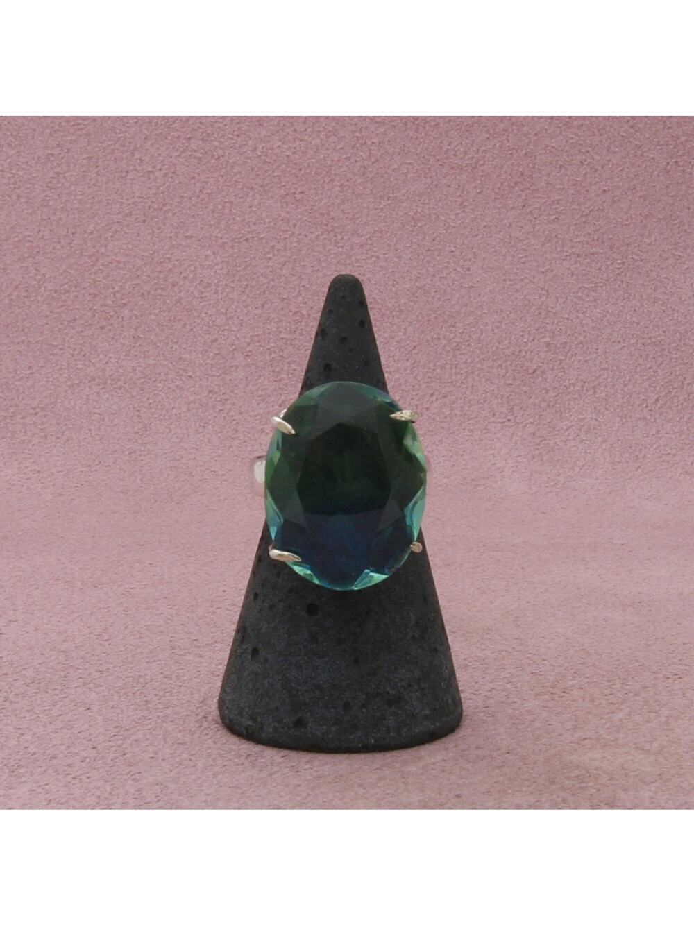 sterling silver chunky oval-cut aqua cz cocktail ring size 6